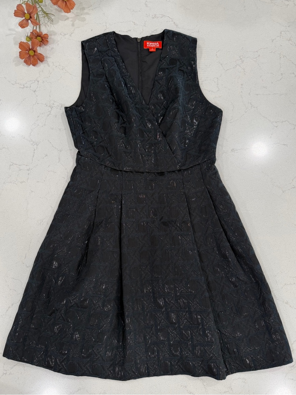 Kirna Zabete Black Textured V-Neck Fit-and-Flare Mini Dress - Picture 2 of 10
